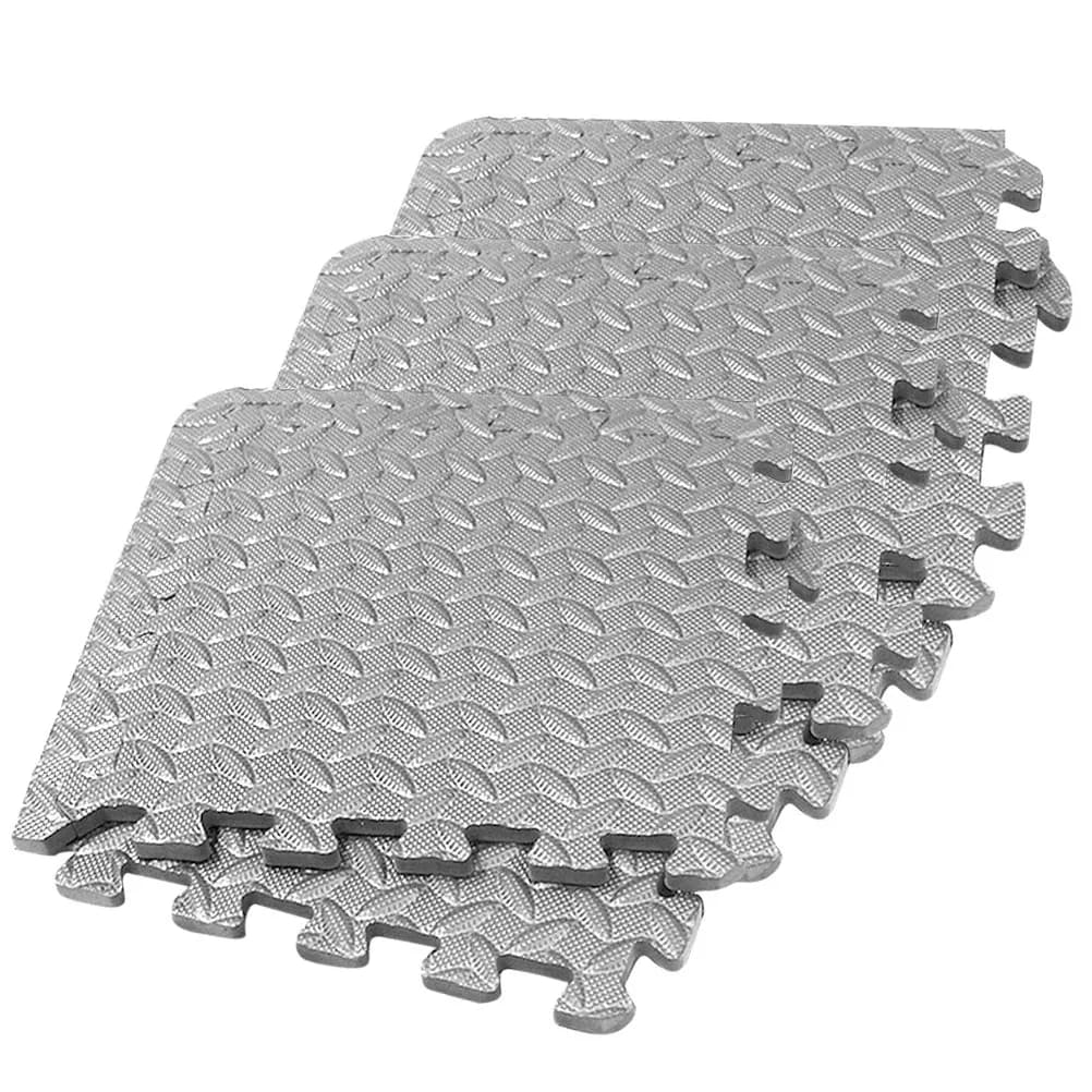 Set di 6 Tappetini Eva a Motivo Foglia per Palestra, Spessi e Imbottiti, Antiscivolo, Tappeti Componibili per Assorbimento Urti, per Sala Yoga, Grigio
