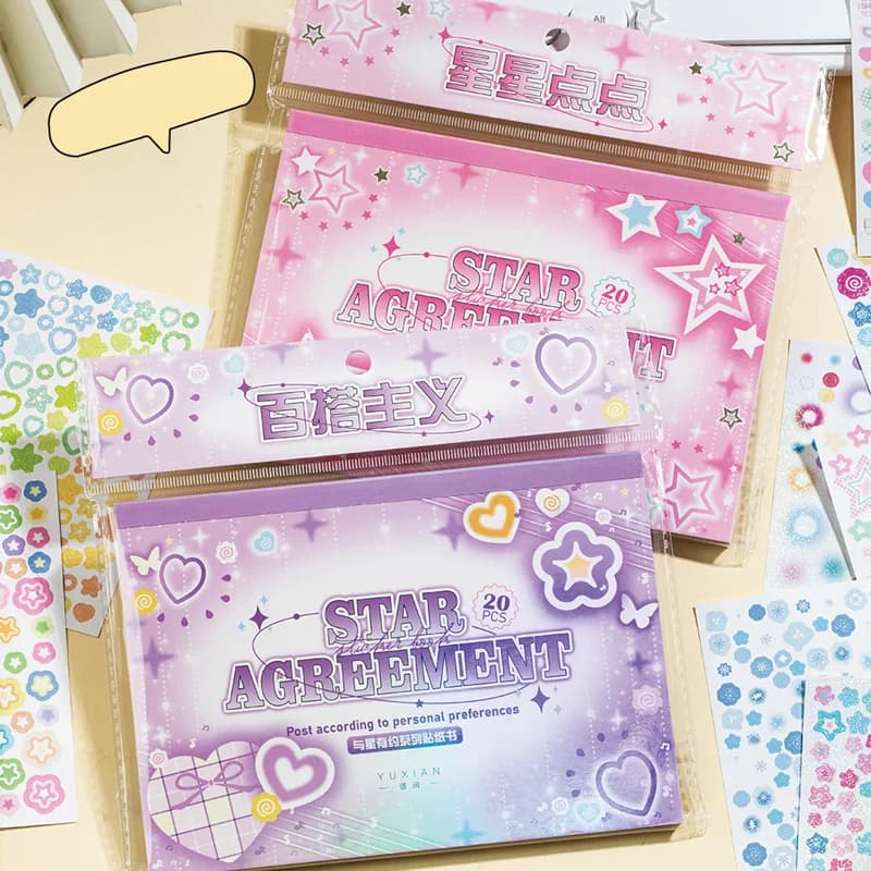 20 fogli/borsa Libro di adesivi Kawaii Cute Star Adesivi Scrapbook Cancelleria Fai da te Diario Planner Decorazione per la custodia del telefono Notebook