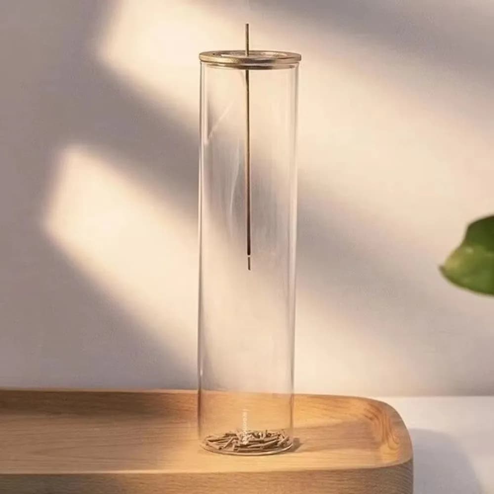 Porta Incenso Cilindrico Trasparente in Vetro Stile Zen Minimalista, Supporto per Incenso Capovolto