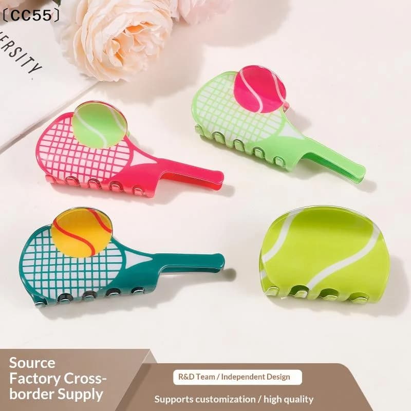 Clip per capelli a forma di racchetta da tennis in acido acetico, accessorio per capelli alla moda per ragazze〔CC55〕
