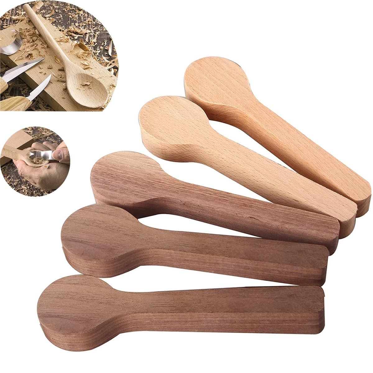 5/10 pezzi cucchiaio da intaglio del legno kit vuoto cucchiaio da intaglio del legno spazi vuoti faggio e noce artigianato in legno fai da te blocchi di intaglio del legno