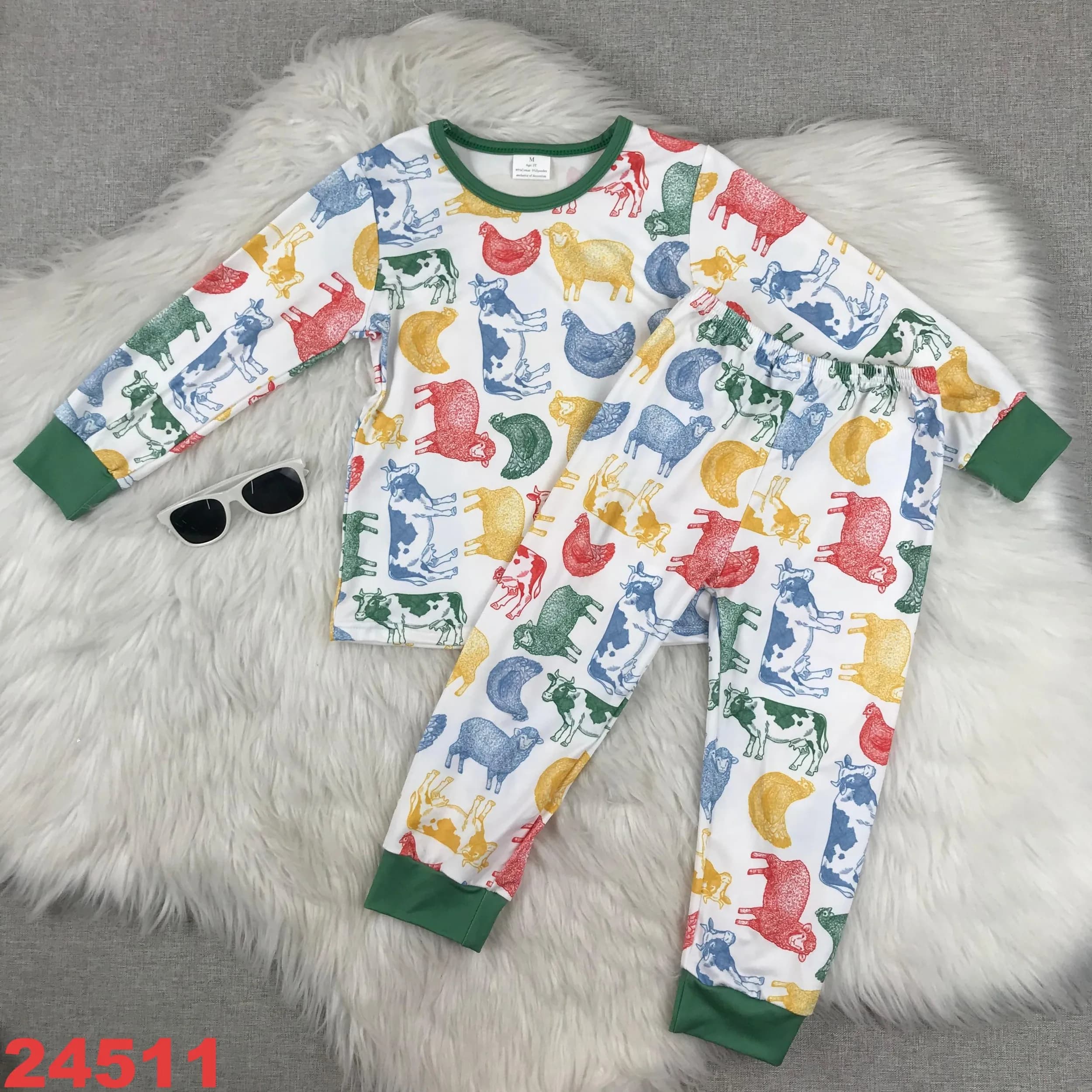 Bambini Primavera Autunno Pigiama Set Bambini Camicie a maniche lunghe Pantaloni Outift Baby Boy Animali da fattoria Abbigliamento da notte
