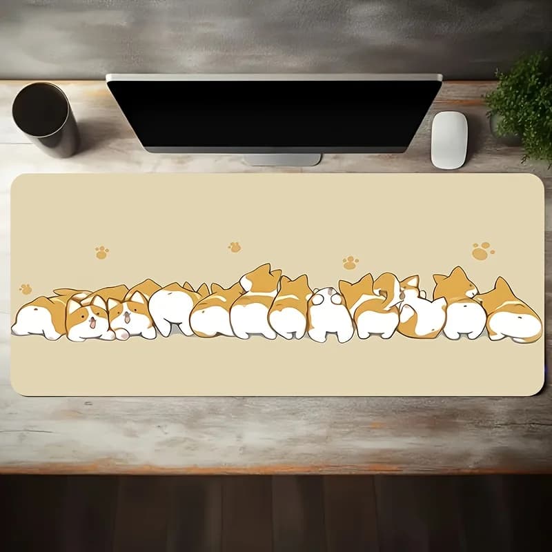 Tappetino per mouse da gioco con grandi e simpatici corgi in fila, base in gomma lavabile antiscivolo, tappetino da scrivania di grandi dimensioni per l'arredamento dell'ufficio e del PC