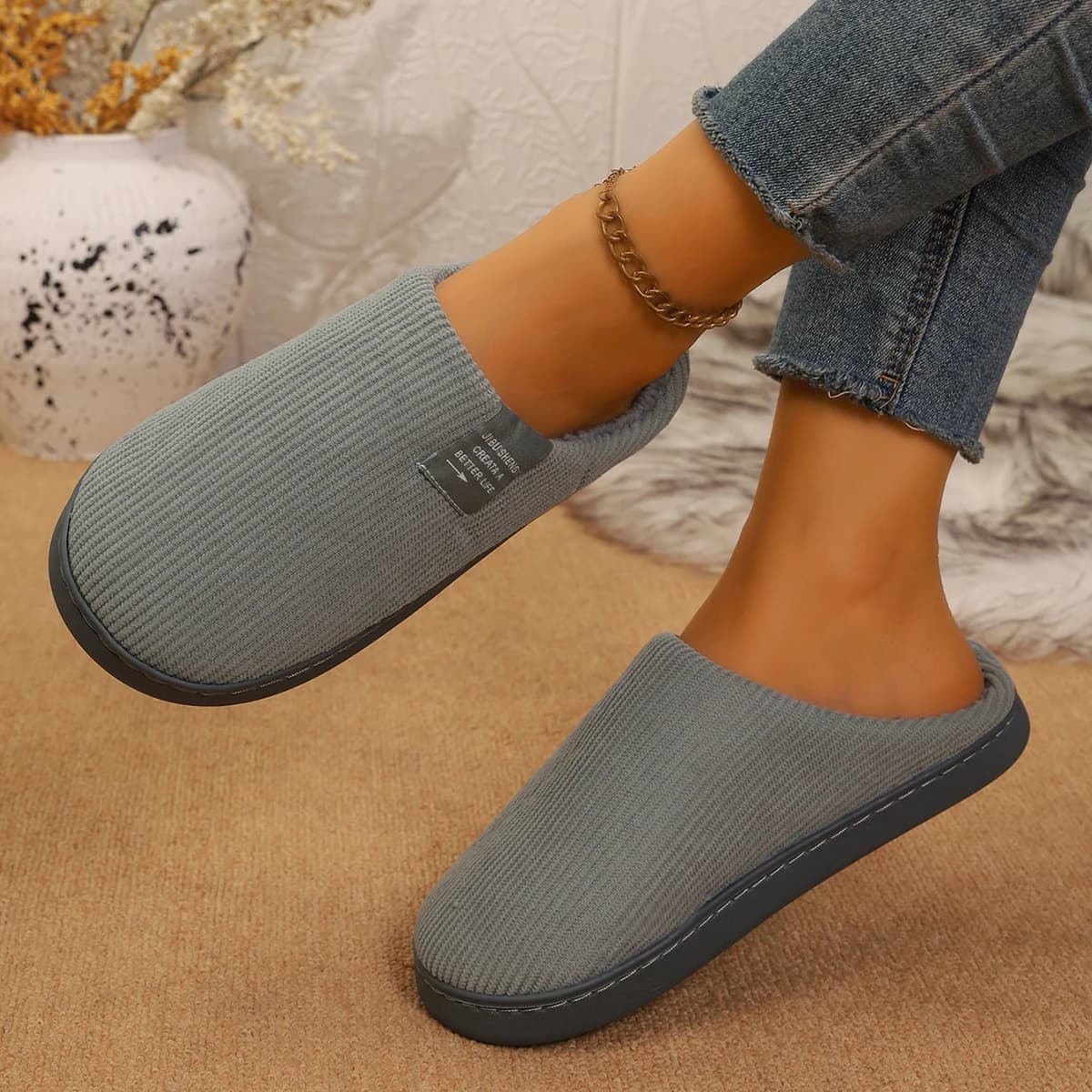 Women's Thick-Soled Soft-Soled Household Slippers Household Plush Slippers Non-Slip Warm Slippers Indoor Winter