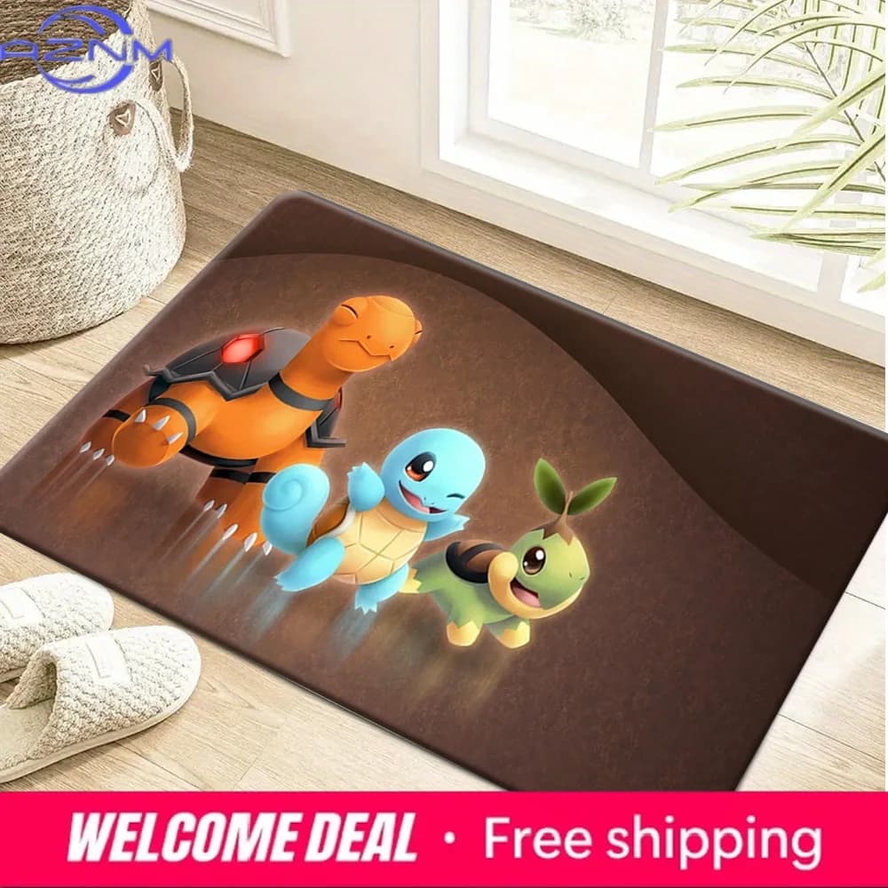 Tappetino antiscivolo con stampa carina Pokemon Torkoal, Squirtle e Turtwig, tappetino assorbente per la decorazione della casa