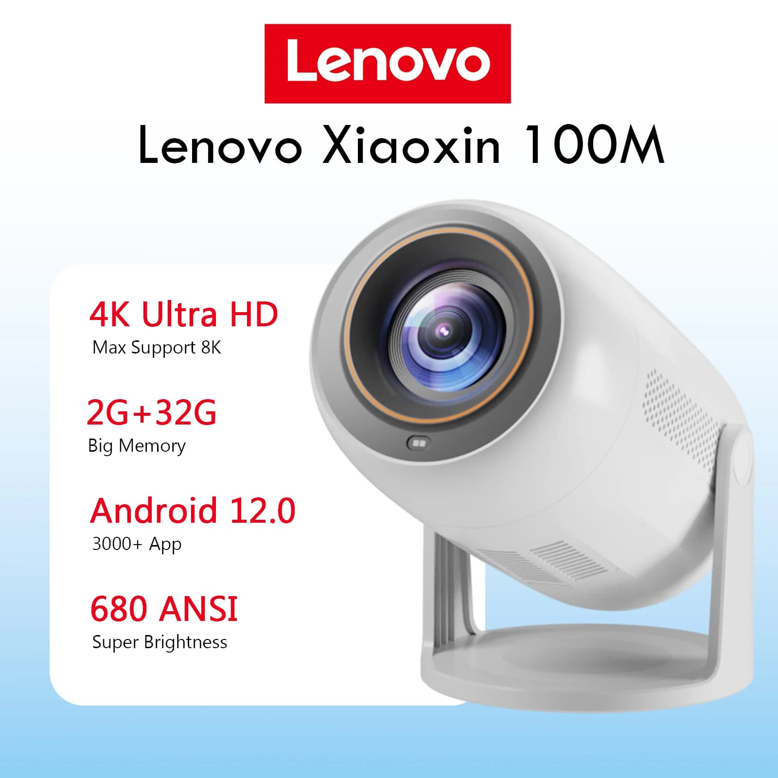 Lenovo Portable 4K Projector 100M Android 12 WIFI 6 TOF No-Sense Auto Focus Outdoor Full HD Projector Video Movie Home Theater