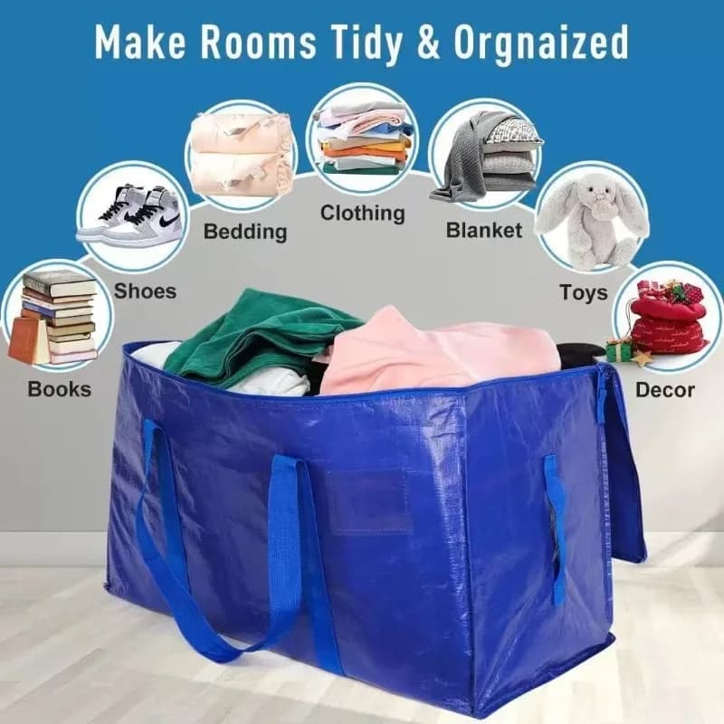 Large Foldable Woven Moving Bag Heavy Duty Waterproof Moisture Proof Dust Resistant Packing Tote for Clothes Quilt
