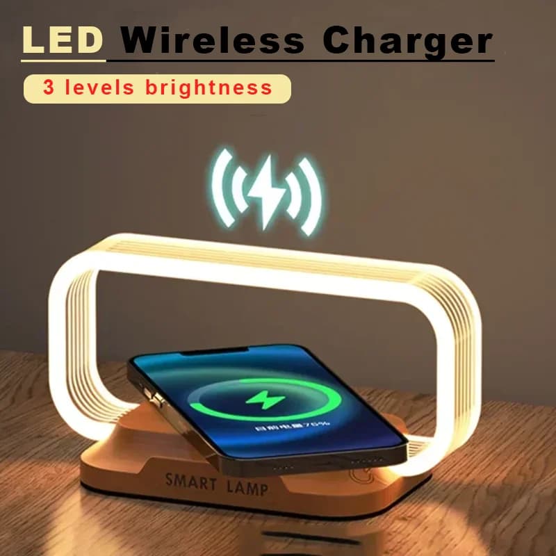 Luce notturna a LED Caricatore wireless Supporto da tavolo Lampada da scrivania Supporto per telefono cellulare Stazione di ricarica rapida Dock per iPhone Samsung Xiaomi