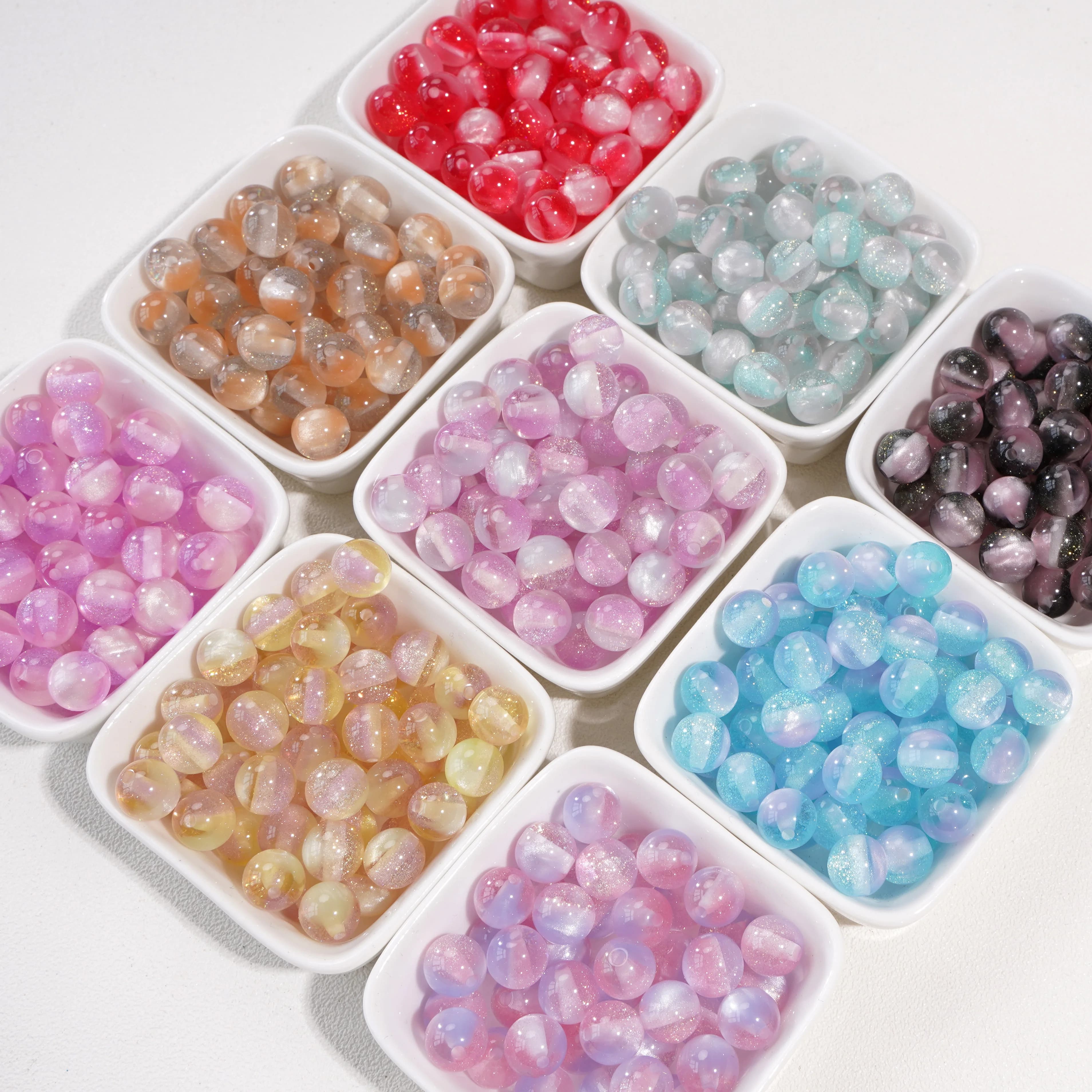 5 pieces/lot Round Beads in Colored Resin, Beads Dissolved for Make-of-the-Te Bracelets, Necklaces and Craft Accessories