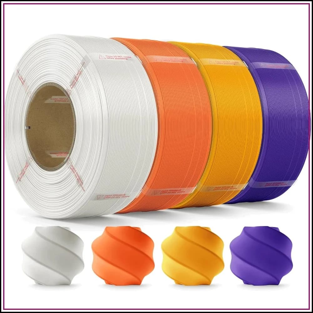 PLA Filament 1.75mm 4kg Refill Bundle, White+Orange+Dark Yellow+Purple, Premium Quality for 3D Printers