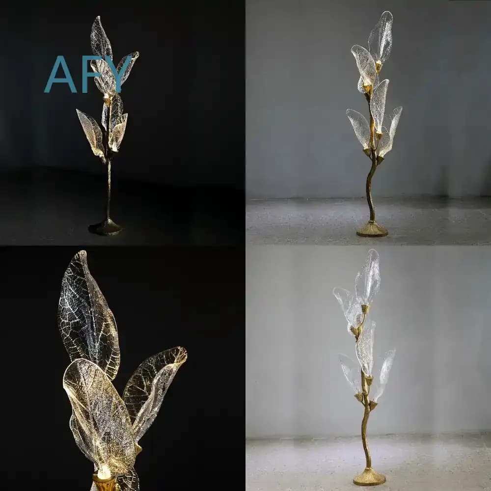 All Copper Resin Light Luxury Floor Lamp for Living Room Post-Modern Simple Atmosphere Villa High-End Flower Fairy Crystal
