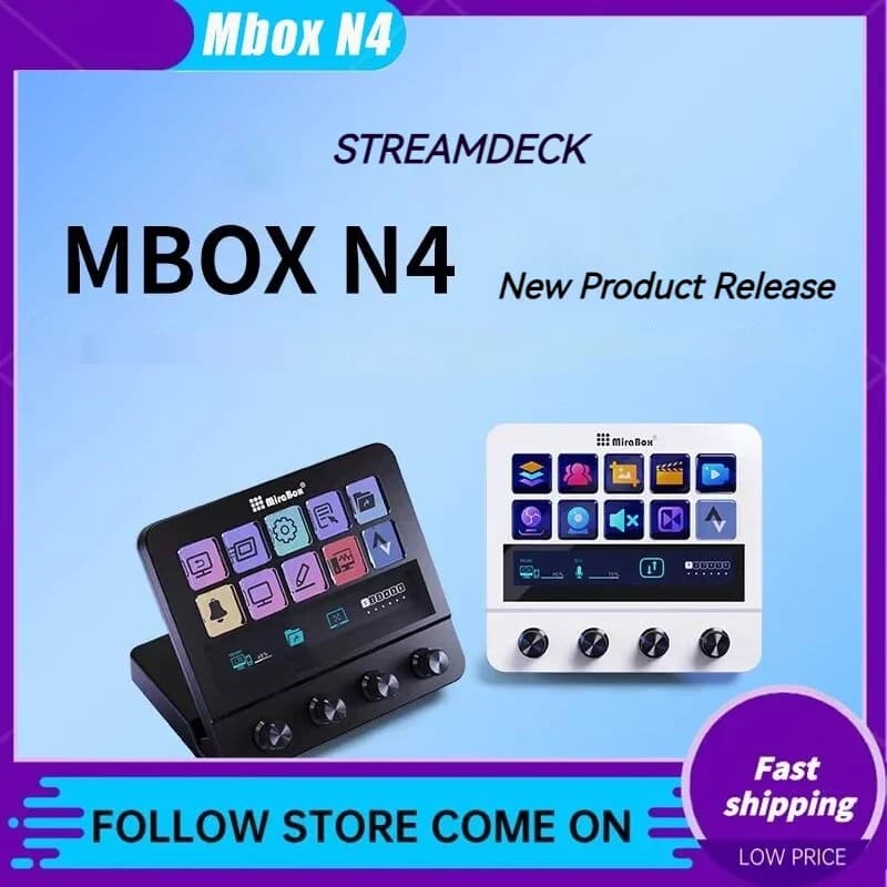 Mirabox Stream Deck N4 Mini tastiera a 10 tasti Doppio USB-C e USB-A Supporto regolabile Touch Visual Macro Tastiera Gioco Regali per ufficio