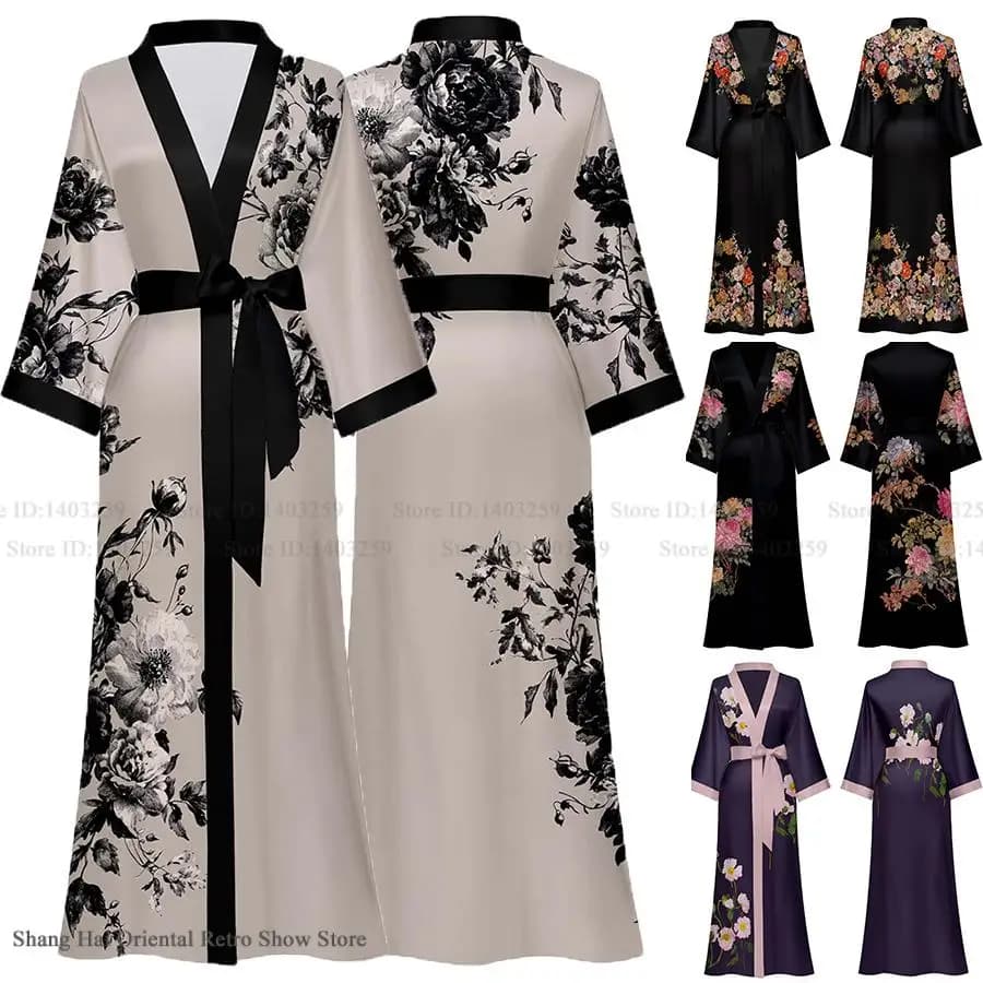 Long Dress Oversize Spring Summer Woman Nightwear Kimono Bathrobe Night Dress in Sexy Satin Night Shirt Nightwear Lazy Home Dress Pigiama