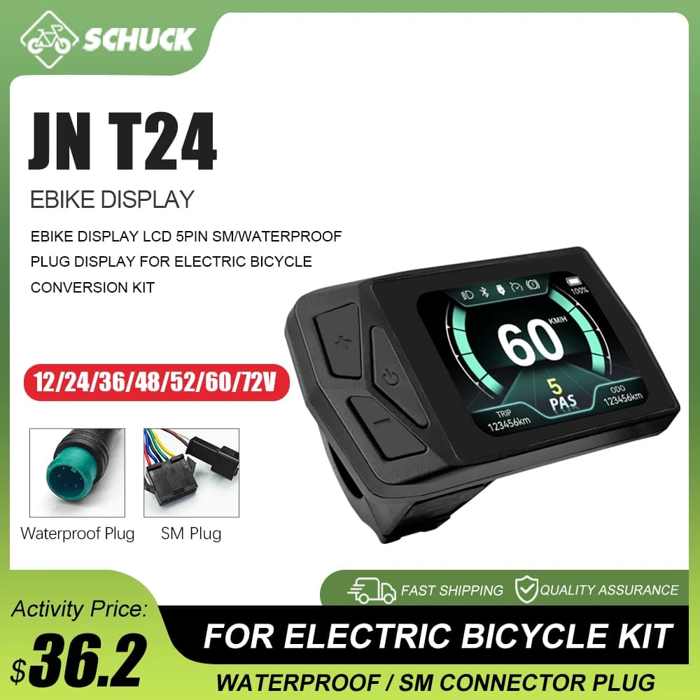 E-Bike 24V-72V T24 LCD Color Display SM/Waterproof Plug With USB function For UART No. 2 Communication Protocol controller