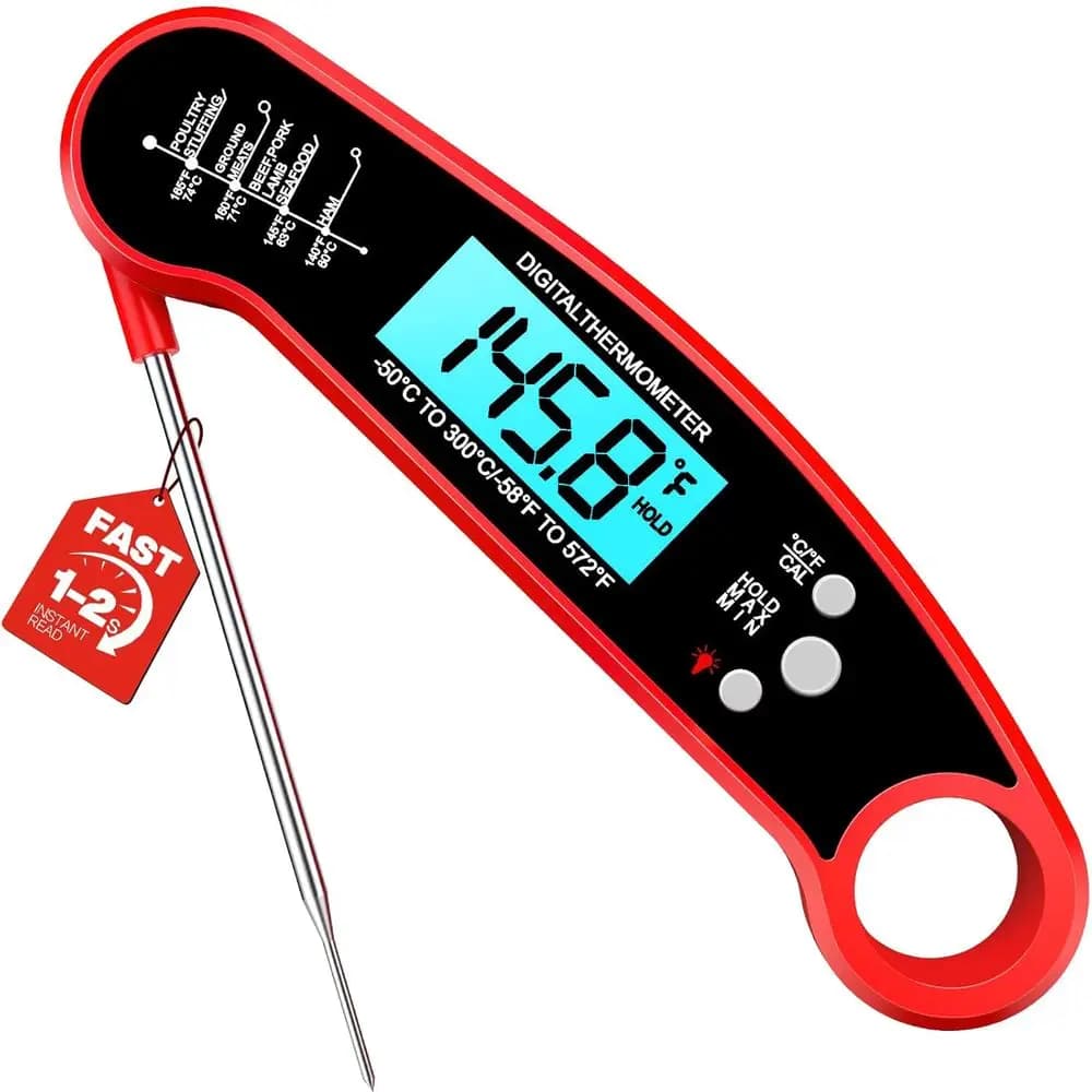 Digital Meat Thermometer for Grilling, BBQ, Air Fryer, Smoker, Candy Making with Foldable Probe, Kitchen Gadgets, BBQ Essentials
