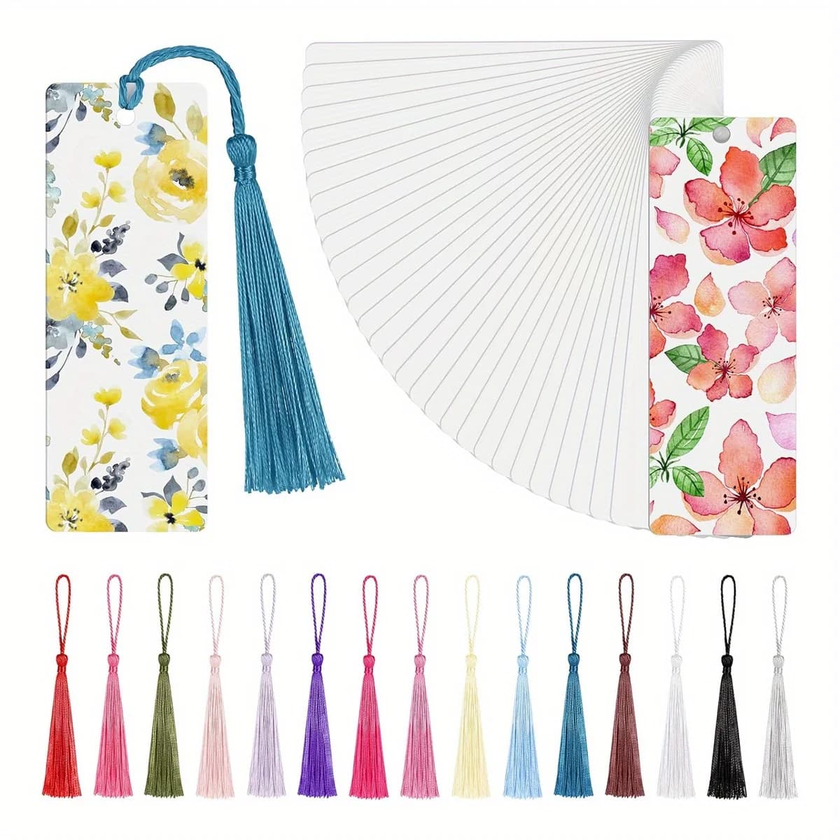 Confezione da 5 segnalibri vuoti in alluminio a sublimazione con nappe colorate, segnalibri fai da te personalizzabili per artigianato, compleanni, matrimoni