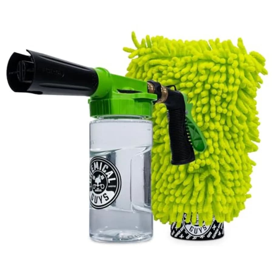 Pistola schiumogena per autolavaggio e set di guanti in microfibra chenille antigraffio, si collega a qualsiasi tubo da giardino per schiuma densa, sicura per l'auto