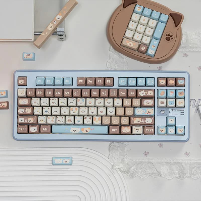 PBT Keycaps 130 Keys Dye-Sublimation Cute Sea Salt Cat Mao Profile Custom Key Cap for Mechanical Keyboards 60% 65% 75% 80% 98%