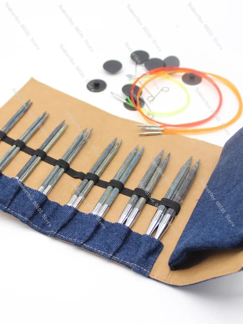 Set di Ferri Circolari Premium in Legno di Betulla Blu, Ferri Intercambiabili Staccabili, Kit di Strumenti Artigianali Importati per Maglioni