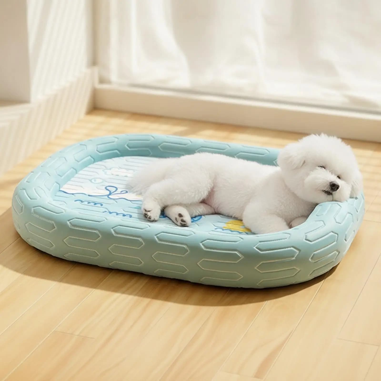 Large Dog Cooling Bed with Latex Ice Silk Fill Industrial Decor Raised Bumper for Napping Indoor Stable Lounging