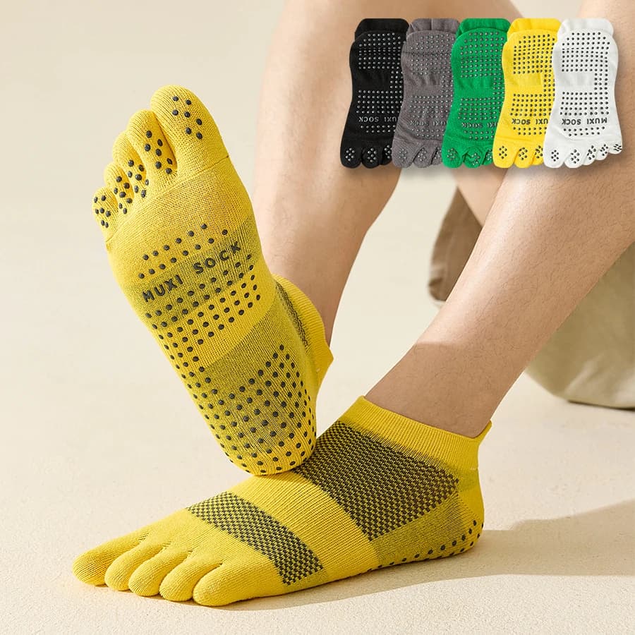 1 paio di calzini da barca sportivi a cinque dita da uomo tinta unita in cotone traspirante in silicone antiscivolo calzini estivi da pavimento in rete