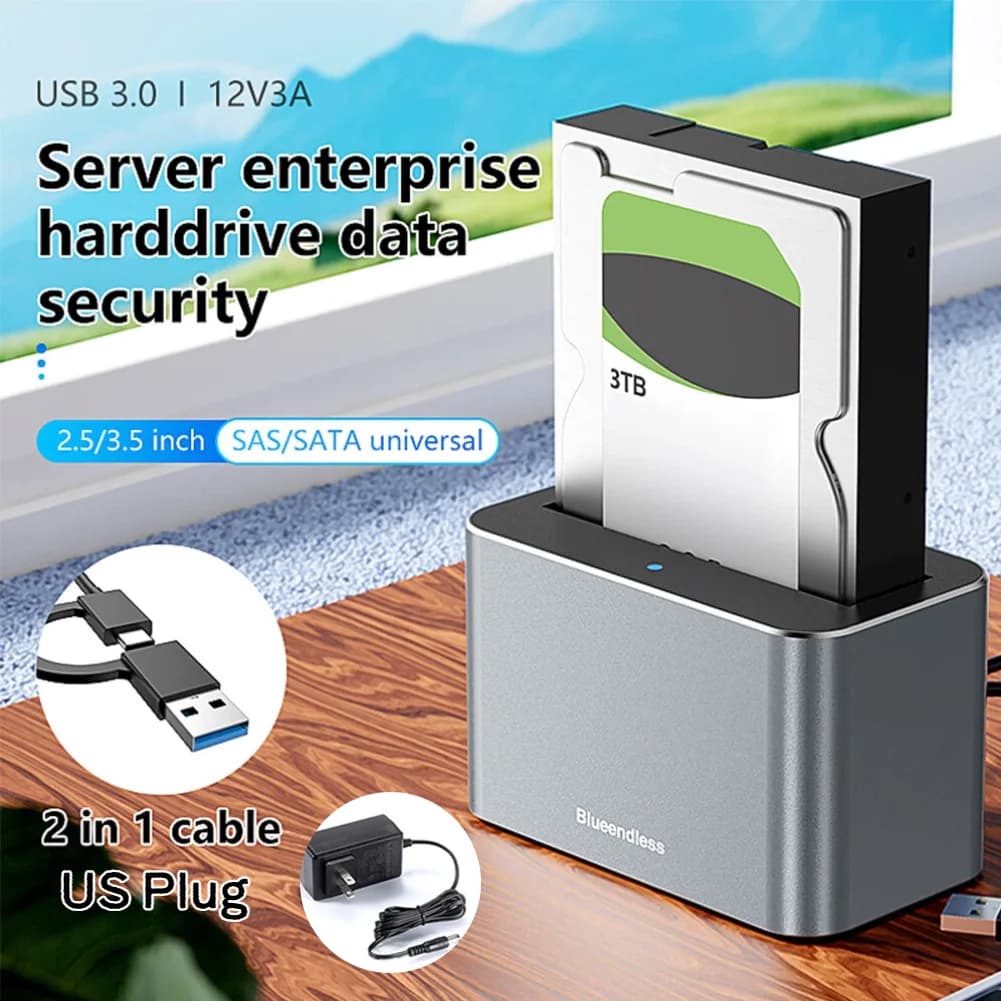 Hard Drive Dock 5Gbps USB3.0 to SATA/SAS External Hard Drive Docking Station 20TB for 2.5/3.5 inch SATA/SAS HDD SSD