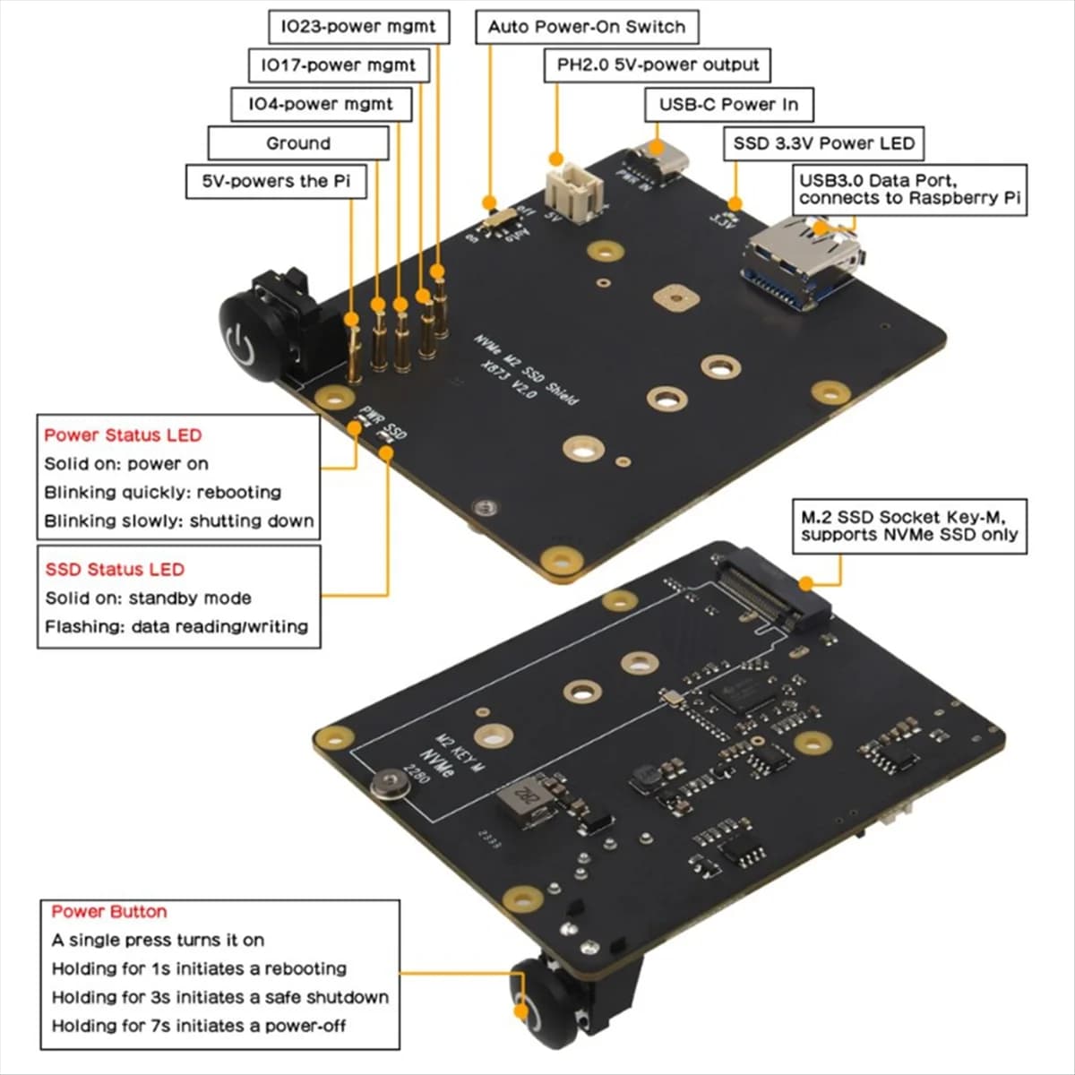 Scheda di espansione ABLQ X873 per 4 USB a M.2 NVMe SSD NAS SSD Shield Scheda di espansione di archiviazione Supporto Avvio da SSD