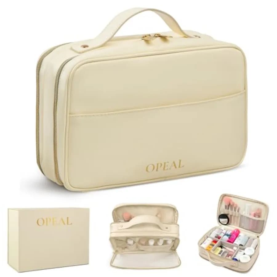 Borsa da viaggio per il trucco, elegante, impermeabile, organizer cosmetico modulare per donna con scomparti regolabili, custodia da toilette premium.