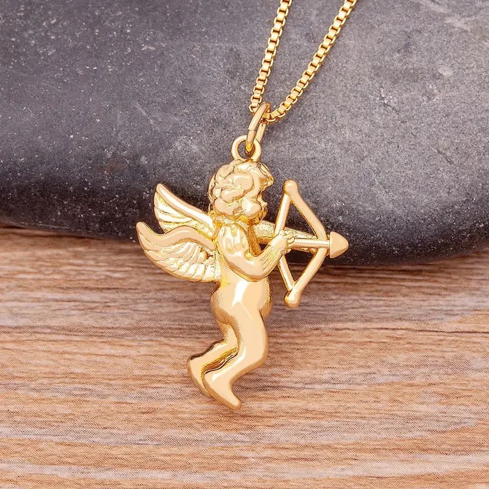 Hot Fine Angel Cupid Bow and Arrow Pendant Necklaces For Women Long Chain Choker Romantic Lovers Matching Jewelry Gift