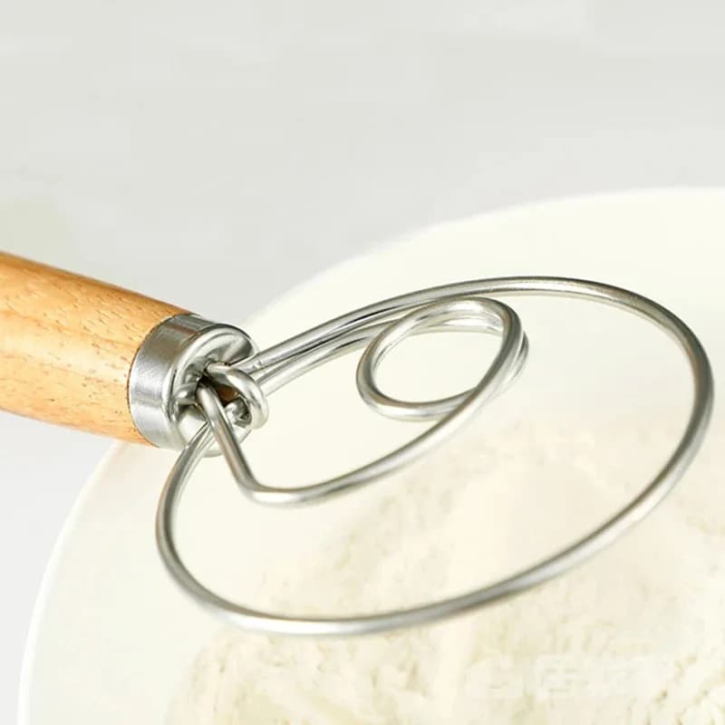 Frusta per pasta danese da 13 pollici in acciaio inossidabile impastatrice per pane in stile olandese manico in legno utensili da cucina per cottura frullatore artificiale