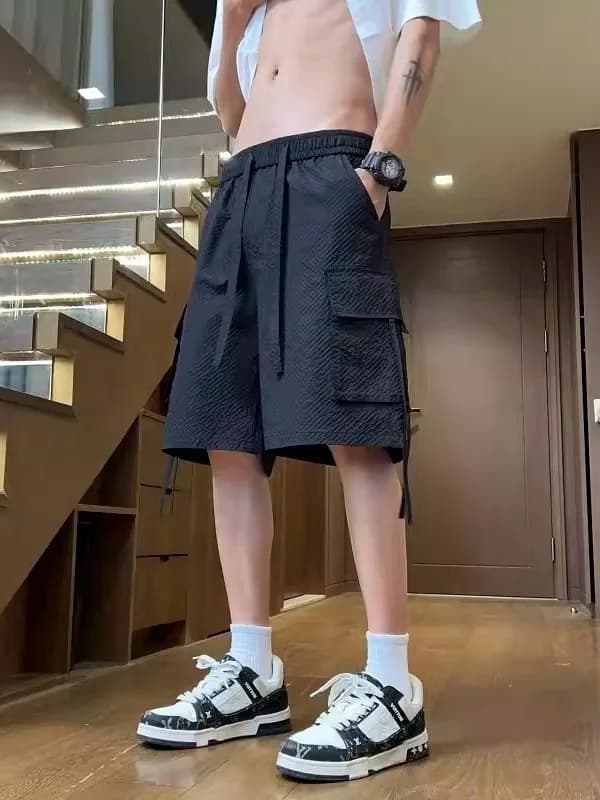 Pantaloncini da uomo taglie forti estivi sottili e larghi alla moda, casual sportivi a cinque punte, comodi e traspiranti in fibra di poliestere