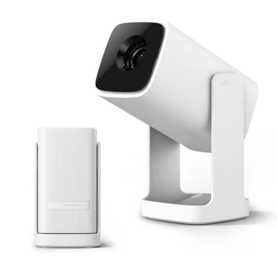 Mini Proiettore Portatile da Esterno con WiFi e Bluetooth, Sistema Operativo Android TV, Controllo Vocale Google, Supporto 1080P, Regolazione Automatica a 360°