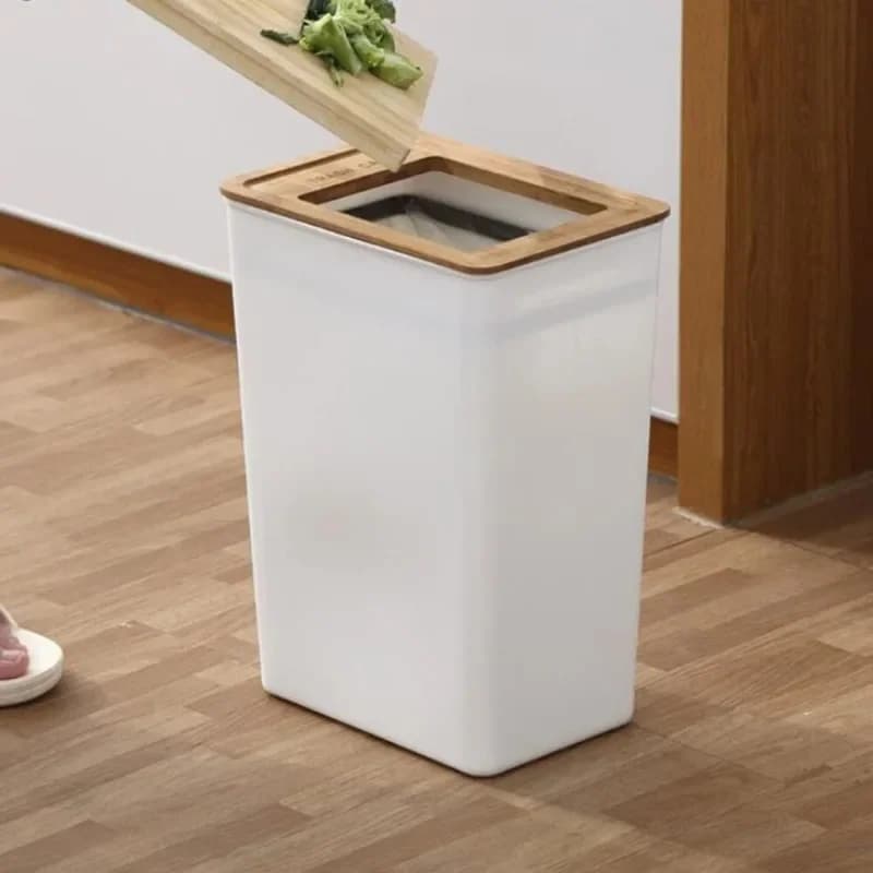 Bel bidone della spazzatura rettangolare con anello di coperchio in legno grande cestino della spazzatura bianco bidone della spazzatura contenitore della spazzatura per ufficio casa camera da letto