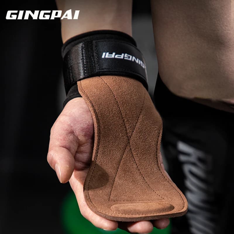 Women's Gym Gripse Guards for Handheld Bovine Skin Weight Lifting Fitness Training Gloves Handles with Wristband Training Equipment