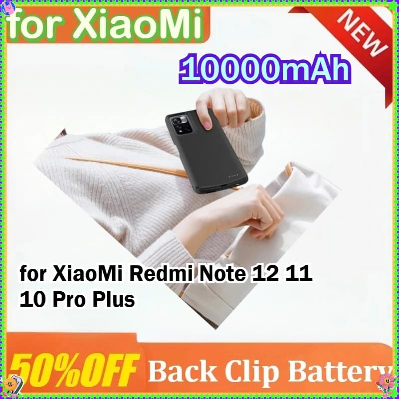 Cover di alimentazione da 10000 mAh per XiaoMi Redmi Note 12 11 10 Pro Plus Custodia per caricabatteria esterna Custodia per banca di potere portatile
