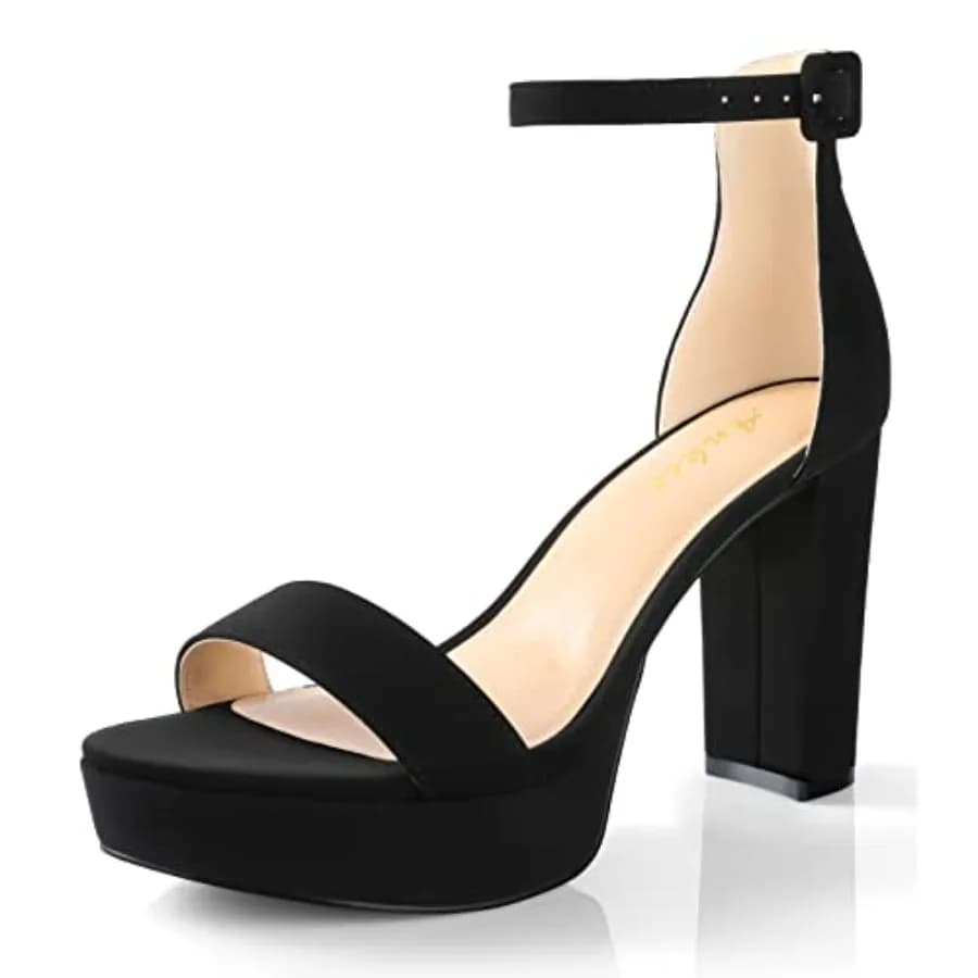 Ankis Sandali con Tacco a Blocco da 4 Pollici - Scarpe Comode con Plateau e Punta Aperta per Donne - Nero, Nude, Bianco