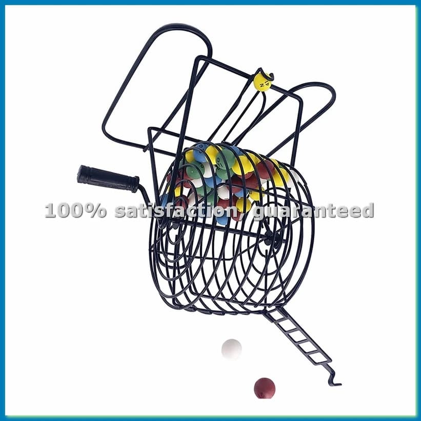Set da gioco per bingo deluxe con gabbia per bingo da 6 pollici, tabellone master per bingo, 75 palline colorate, 50 carte da bingo e 300 fiches da bingo-ABFT