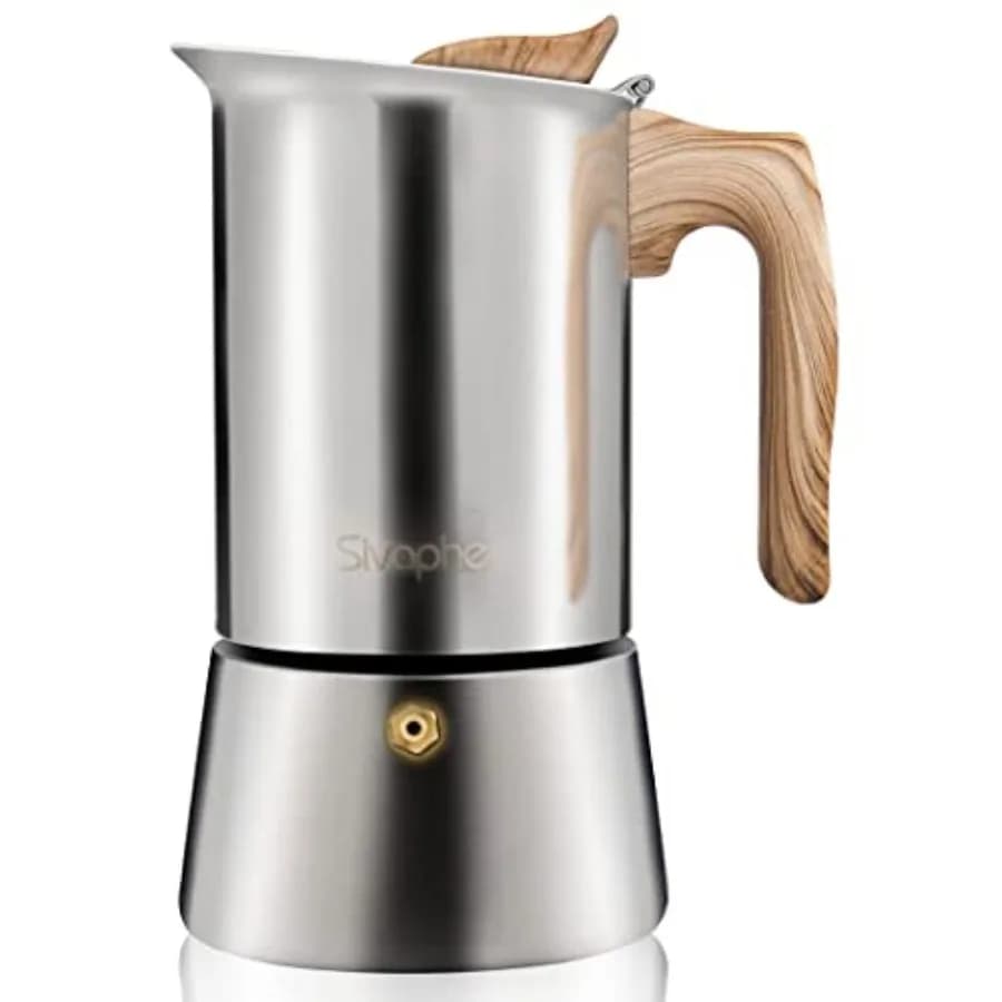 Caffettiera Moka in Acciaio per Piano Cottura, Compatibile con Induzione, 50ml, con Guarnizione in Silicone di Ricambio e Filtro in Acciaio