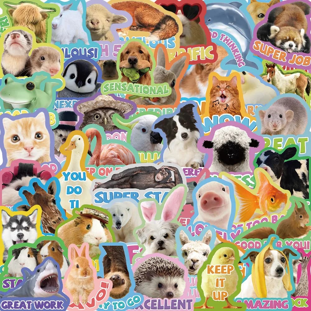 50pcs Cute Cartoon Animals Stickers vinile decalcomanie impermeabili per bagagli chitarra Skateboard Laptop Diary Graffiti Sticker