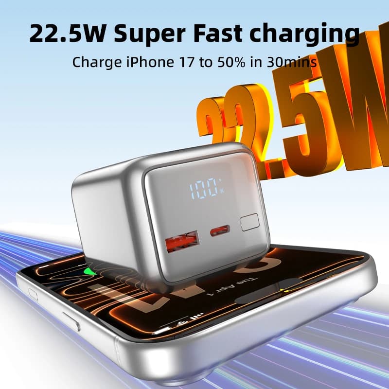 Power Bank da 10000mAh con Ricarica Rapida PD 22.5W, Caricabatterie Portatile con Cavo USB-C Integrato, Batteria Esterna per iPhone Xiaomi Samsung
