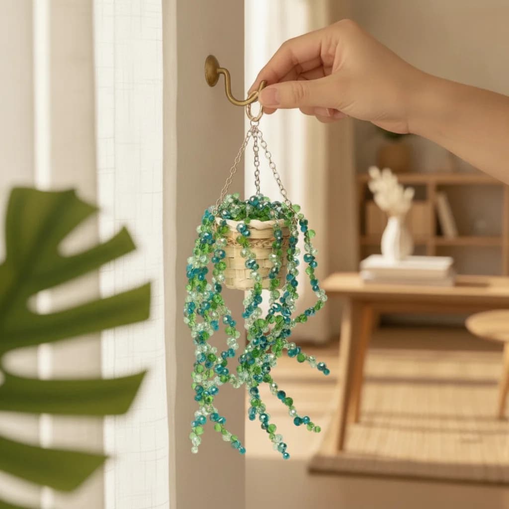 Hanging Plant Pot Ornament Decorative Hanging Planter Ornament with Beads Disco Ball Planter with Chain Boho Long-Lasting