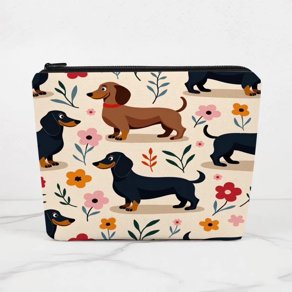 Borse per il trucco con stampa floreale Dachshund per ragazze, pochette per cosmetici, borsa da toilette, astuccio per matite, custodia da viaggio