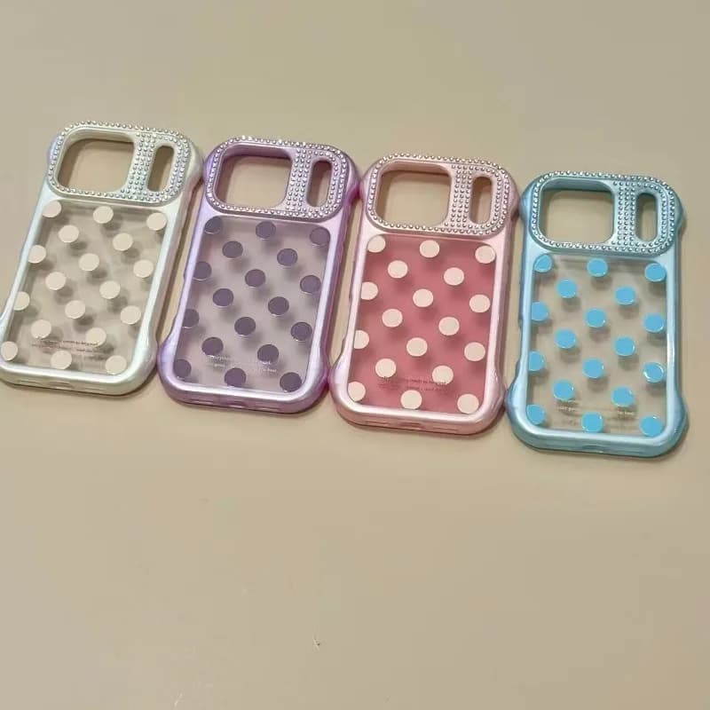 Squisita Cover per Telefono a Schermo Intero con Pois Colorati, Guscio Protettivo Antiurto Creativo a Copertura Totale per iPhone 13/15/16/17 Pro