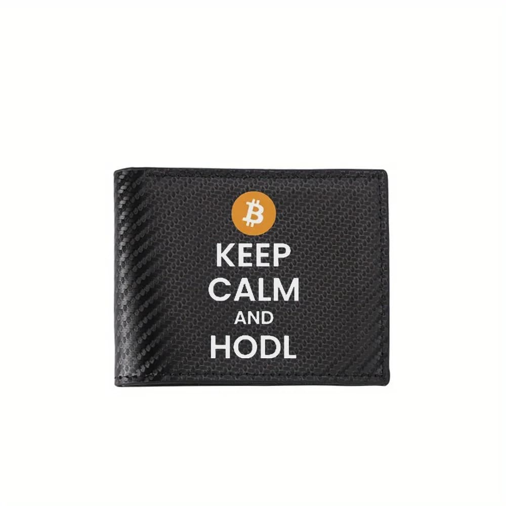 Le parole del logo Bitcoin mantengono la calma hodl Portafogli da uomo Semplice Business Moderno Design di stampa elegante Regali per padre fidanzato Cristo