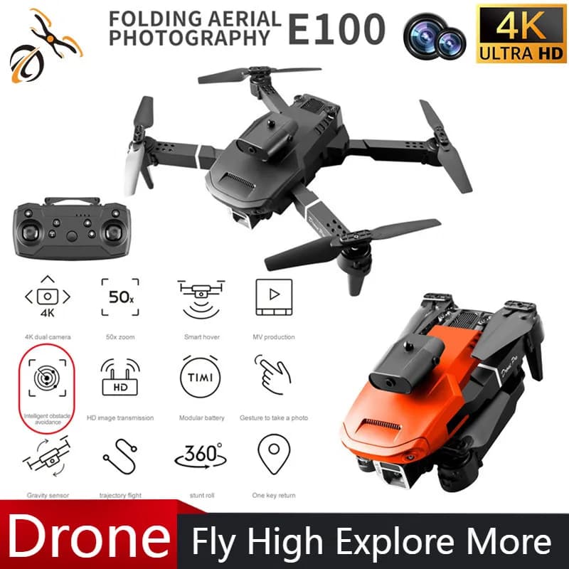 Mini E100 Drone per evitare ostacoli su quattro lati Pieghevole HD 4K Fotografia aerea Quadcopter elicottero Giocattoli drone telecomandati