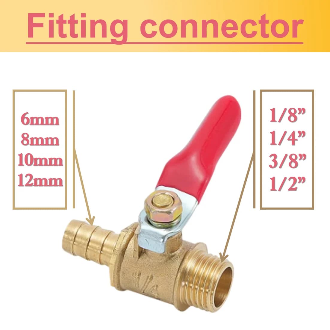 Brass Barbed Ball Valve Male Female Thread 1/8 3/8 1/4 1/2 Copper Pipe Fitting Coupler Adapter Connector Joint 8/10/12mm Hose Ba