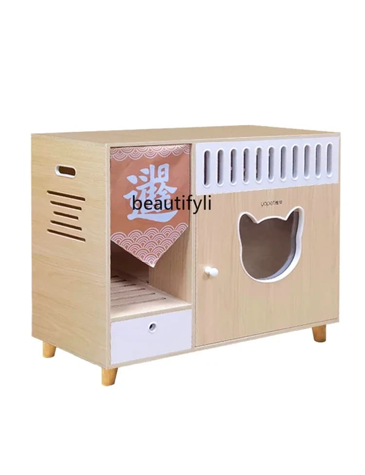 LXCat Toilette semichiusa Lettiera per gatti Lettiera per gatti Filtro per sabbia in legno massello per interni Armadietto antispruzzoSSS