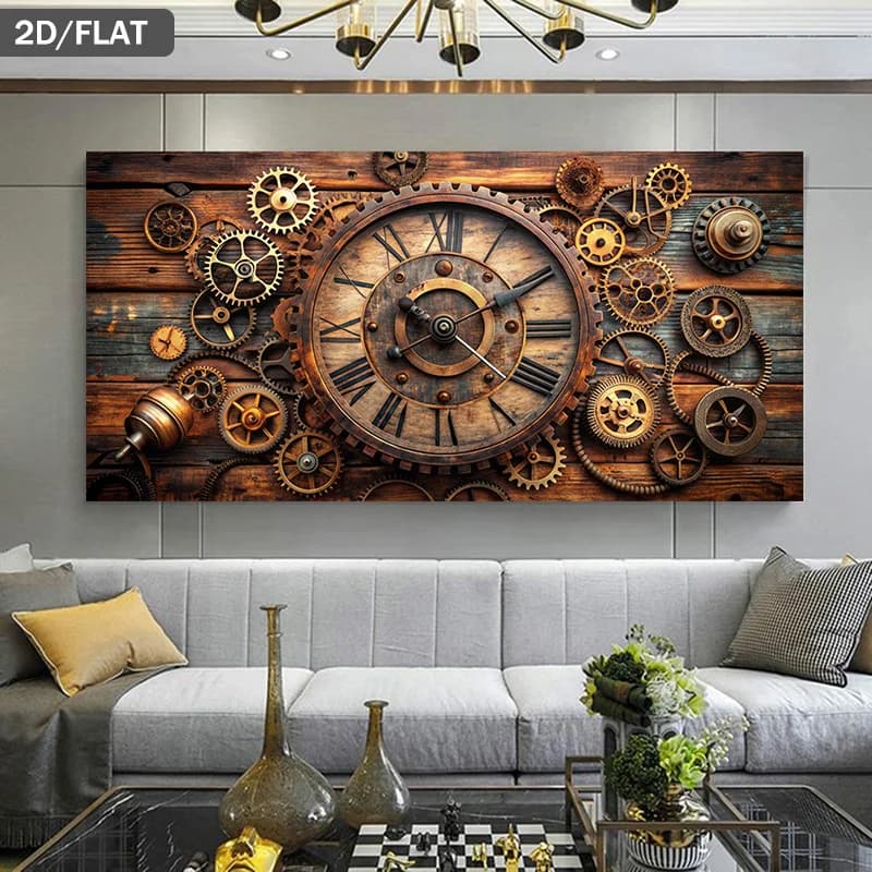 1pc frameless Canvas Painting 2D/Flat 1pc Large Retro Steampunk Clock Canvas Wall Art, Frameless Abstract Clock Canvas Painting