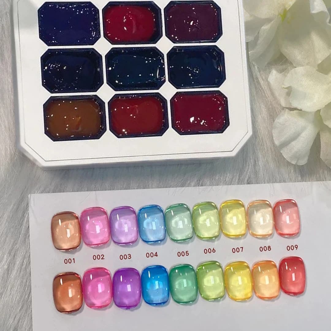 1 pz Gel UV Solido 9 Colori per Unghie, Smalto Adesivo per Nail Art, Gel LED Soak Off per Creazioni Sfumate