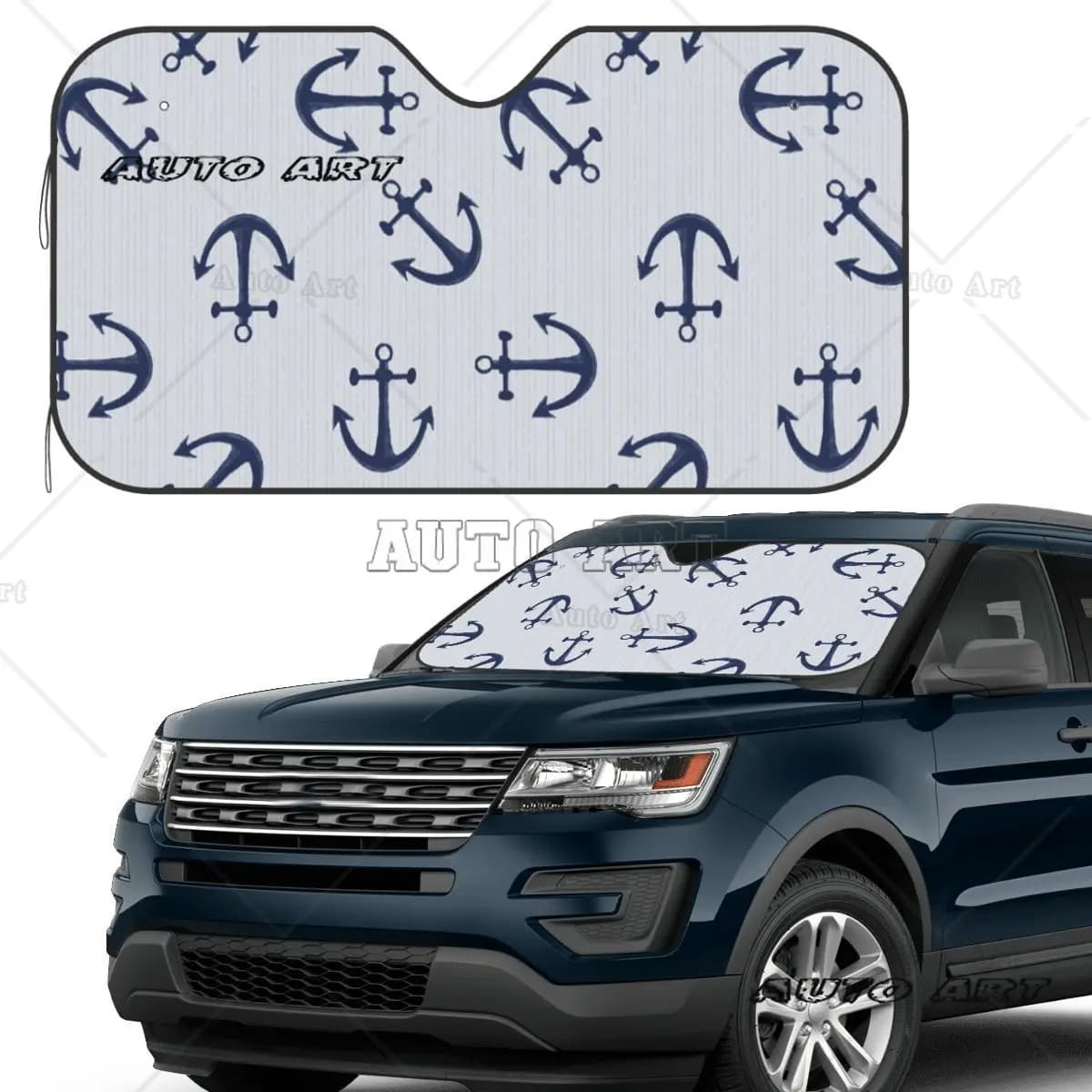 Modello marittimo di ancore blu su parasole grigio chiaro Parabrezza per auto Parabrezza anteriore Finestra Visiera parasole Accessori Coperture